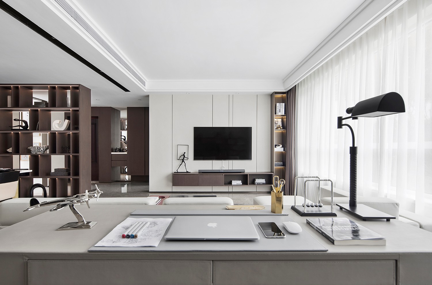 现代轻奢风格家装设计室内装修效果图-开放式书房 现代轻奢风格家装设计室内装修效果图-开放式书房