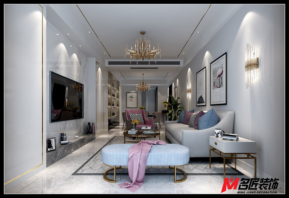 轻奢风格室内装修效果图-洋洪小区三居120平米-客厅 轻奢风格室内装修效果图-洋洪小区三居120平米-客厅