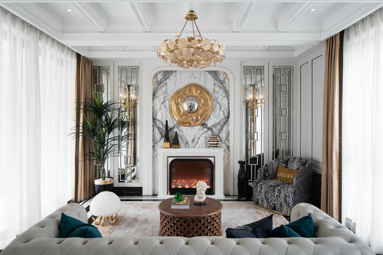 欧式轻奢风格室内家装案例效果图-客厅 欧式轻奢风格室内家装案例效果图-客厅